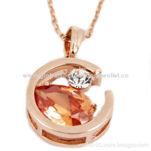 Women's Fashion Pendant, Made of IPR Gold Plating Alloy with Crystal, CZ Stone